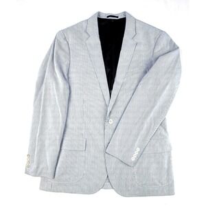 J Crew Blazer Mens 42R Slim White Blue Striped Ludlow Seersucker Sports Coat